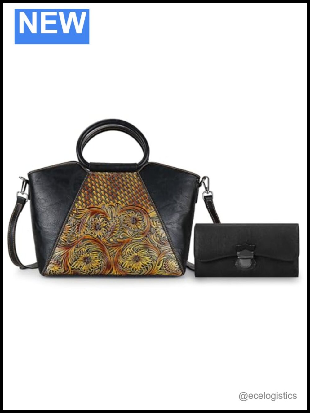 Genuine Leather Women's Wallet & Crossbody Bag Set 18 Slots Handbag